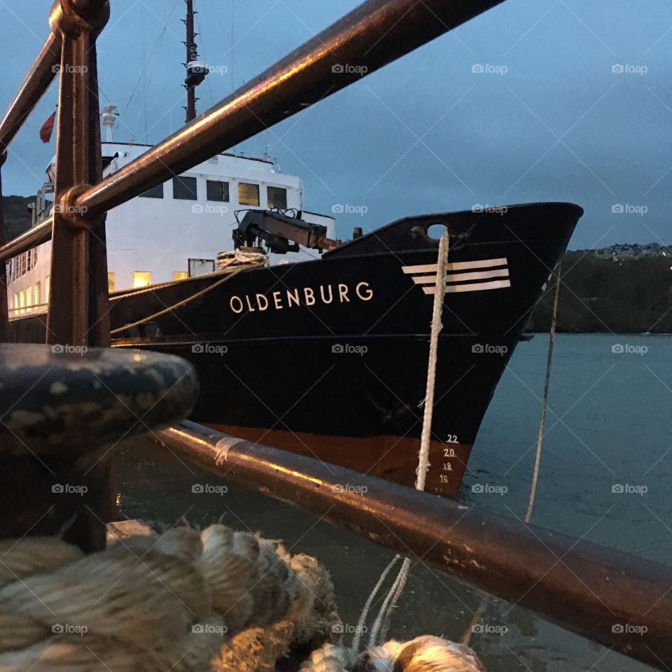 The Oldenburg docked at Ilfracombe Harbour in North Devon. Ship resting from trips to Lundy island and after two weeks of Easter Holiday. 