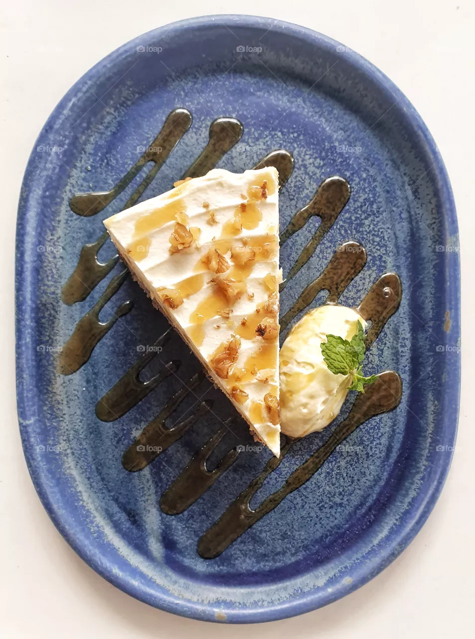 cake on blue plate