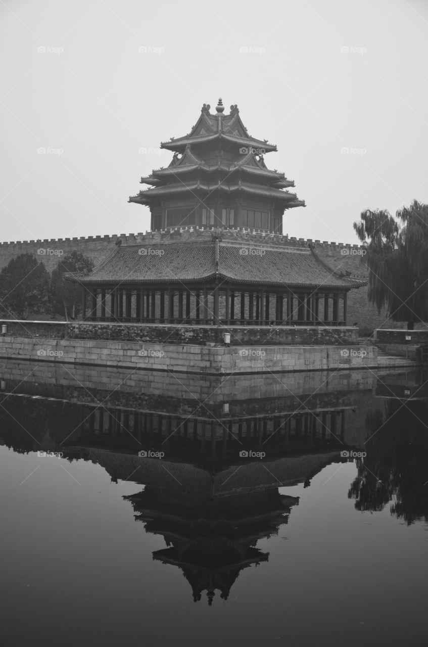 Water reflection of a temple