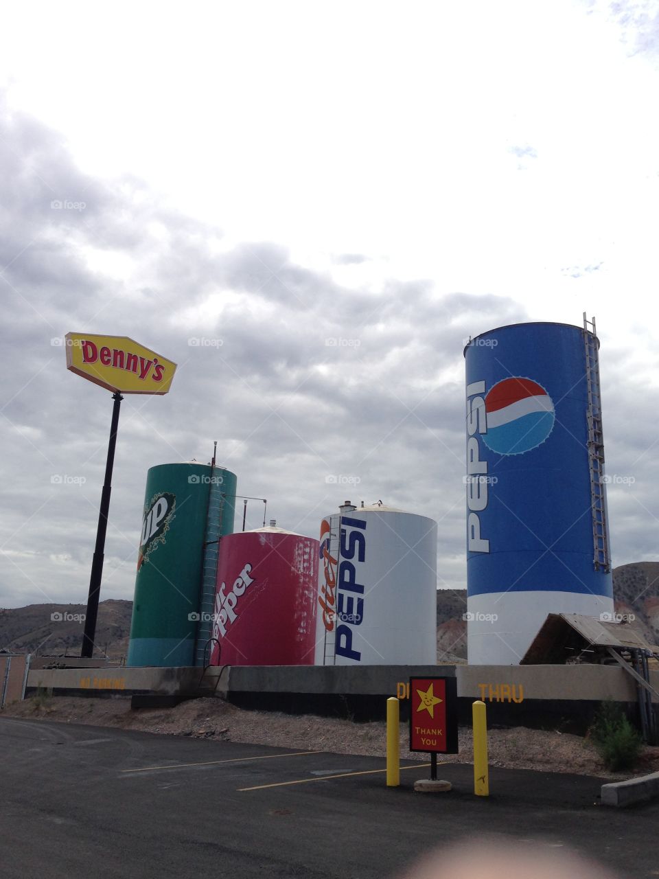 Giant Soda Cans. Water towers painted to look like soda cans in Salina, Utah
