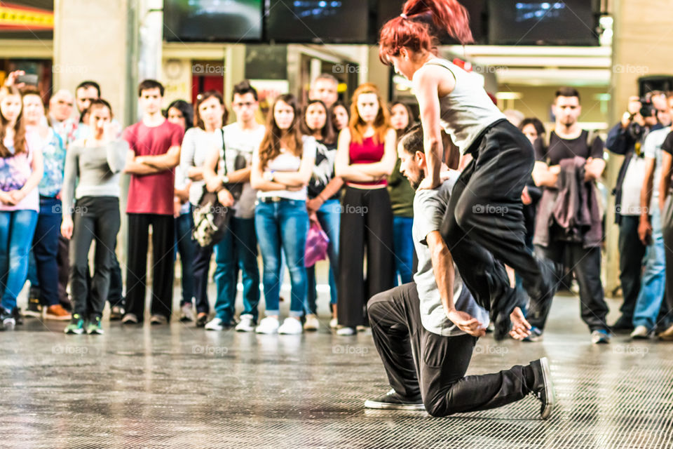 Couple Modern Dancers In Front Of An Audience
