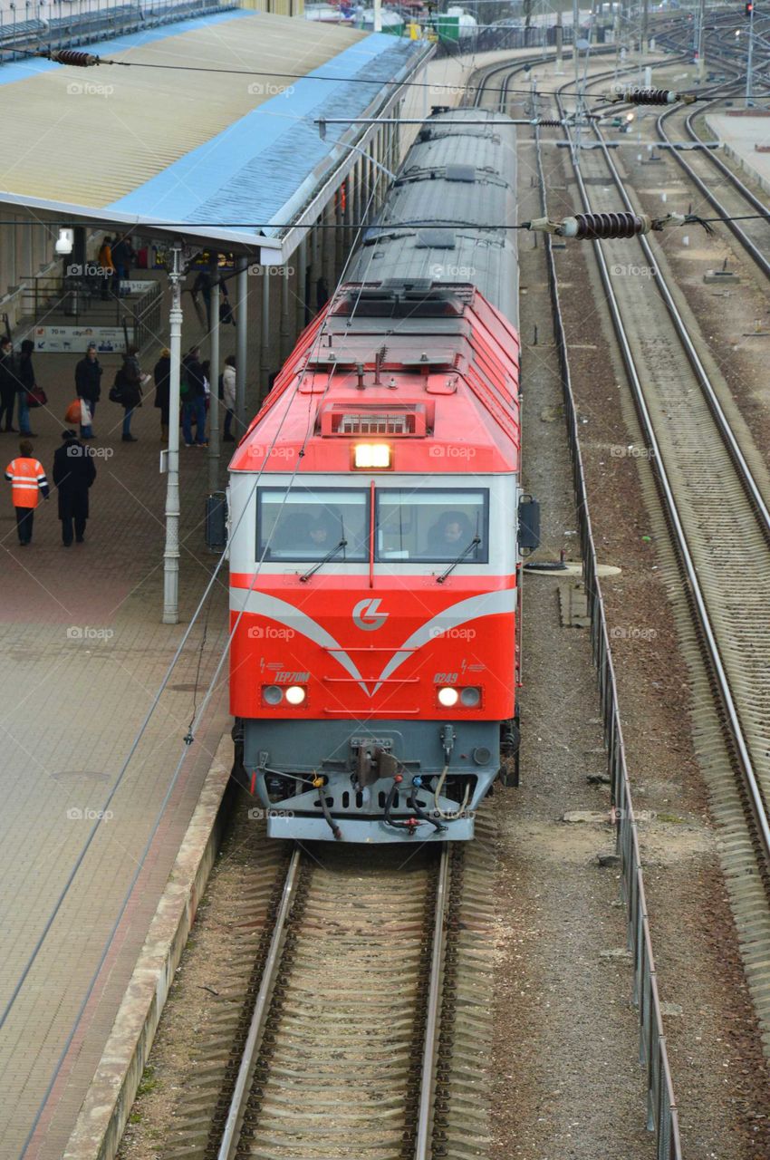 huge locomotive from straight. Vilnius 2016 spring