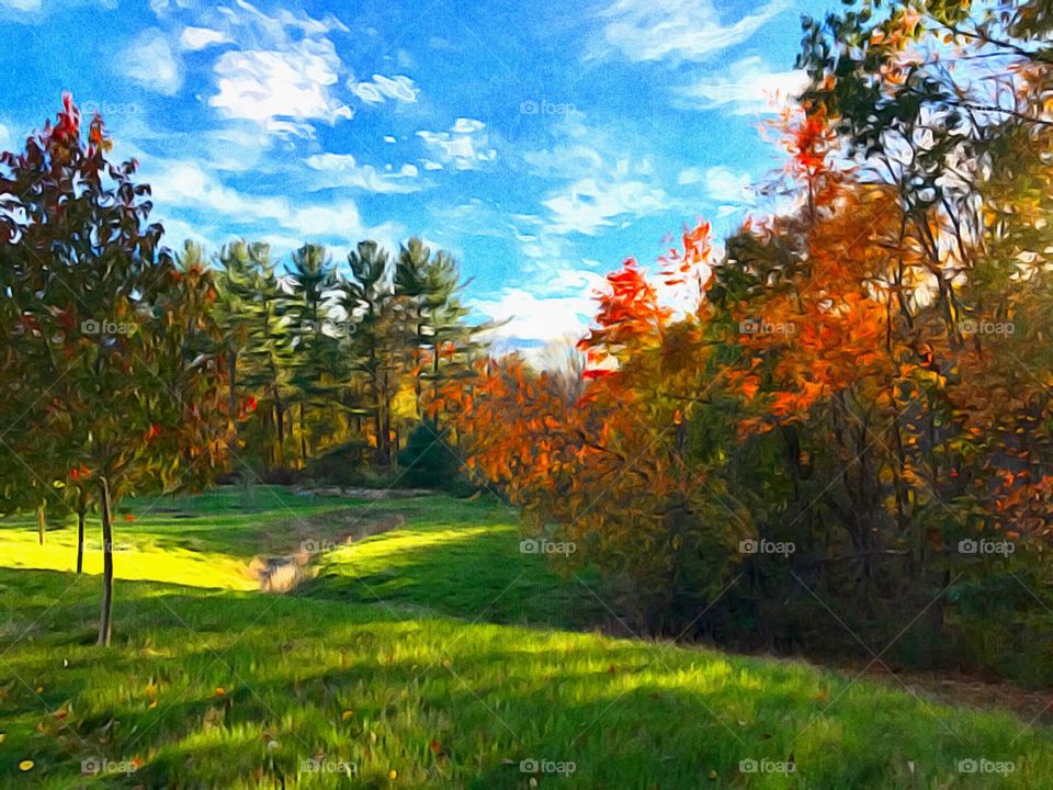 Fall afternoon in New Hampshire. This picture was enhanced with brush stroke iPhone app which makes photographs look like paintings.