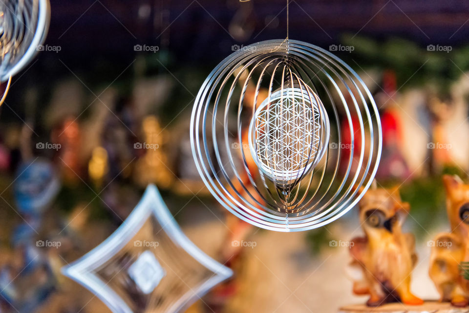 Metal festive decorations on a blurry background, selective focus