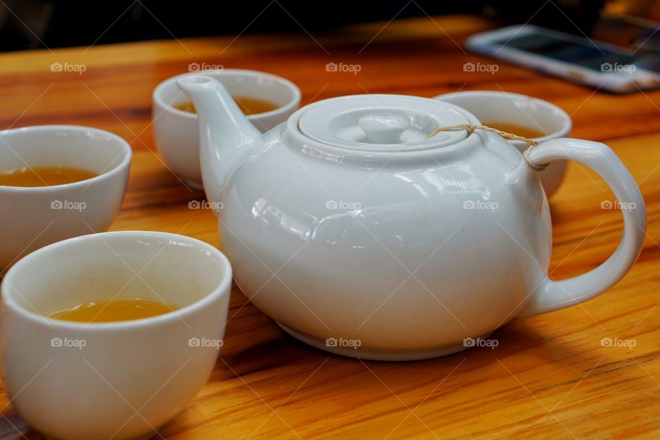 white coffee cup set and tea