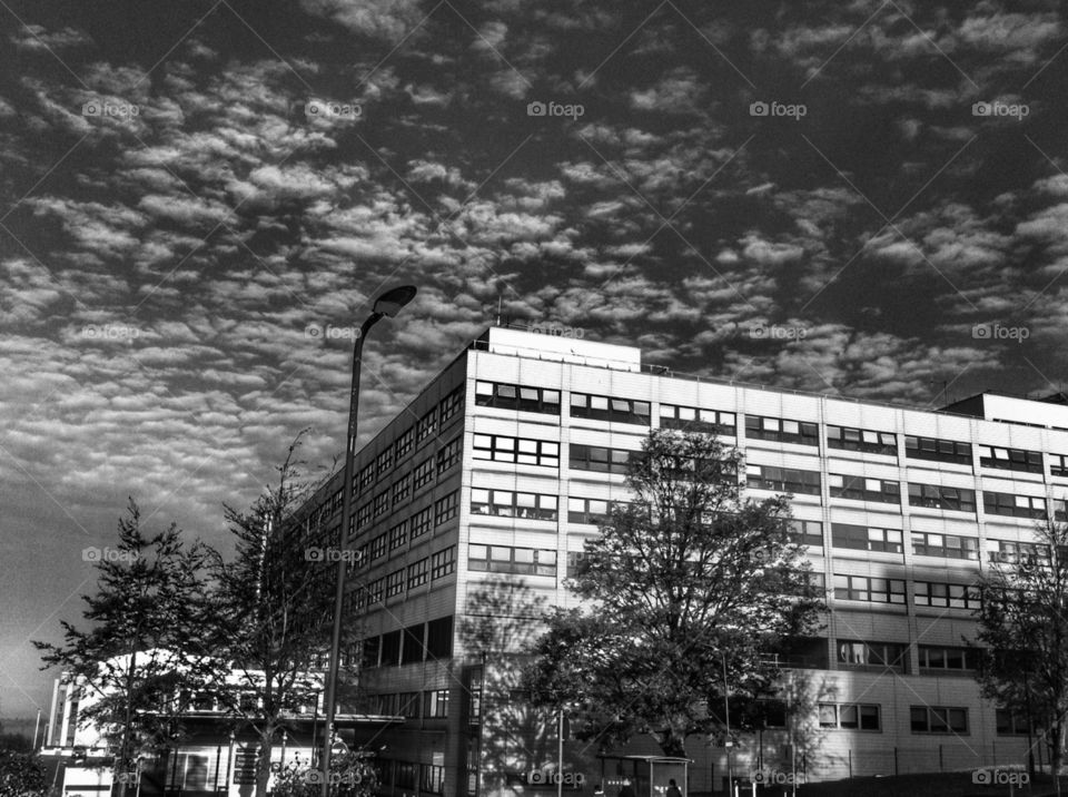 The John Radcliffe hospital. Oxford, UK in black & white.