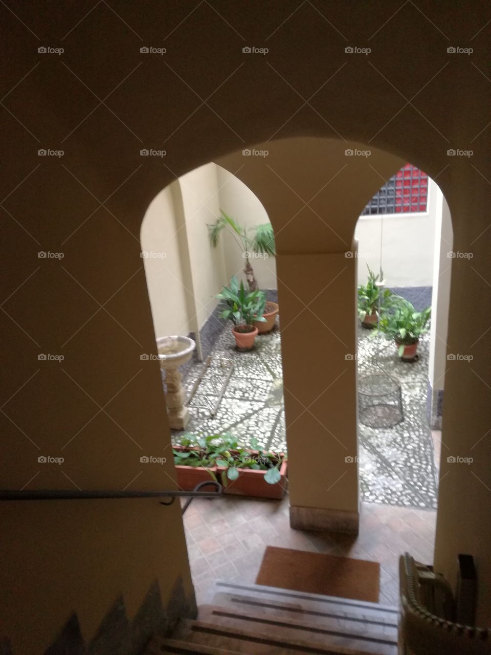Arches in the courtyard of an ancient renewed building