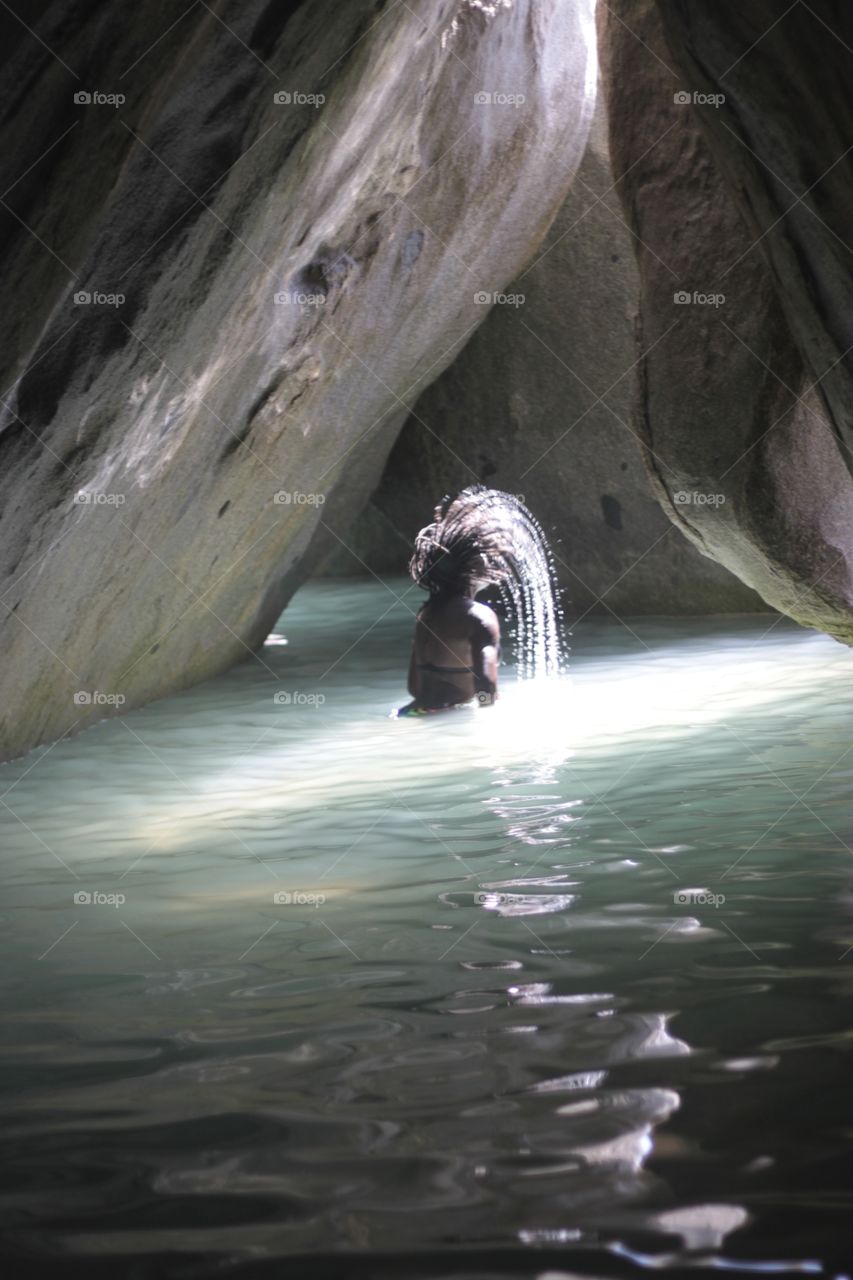 the baths. photo of me in the baths in Virgin Gorda, BVI