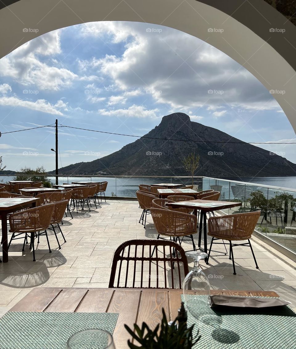 The view of the island of Telendos from a hotel in Kalymnos.