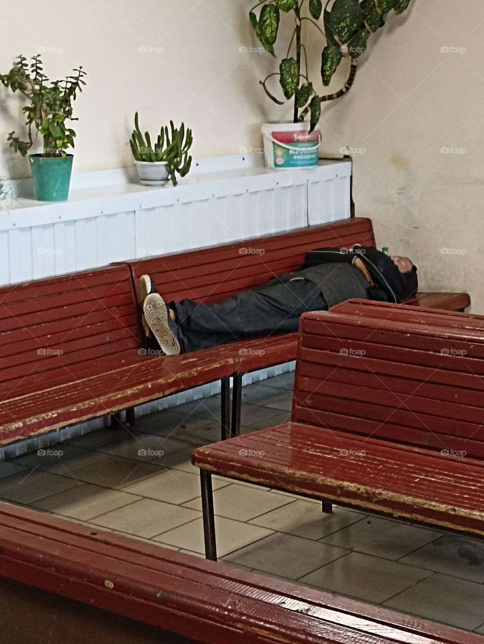 A man sleeping on a bench