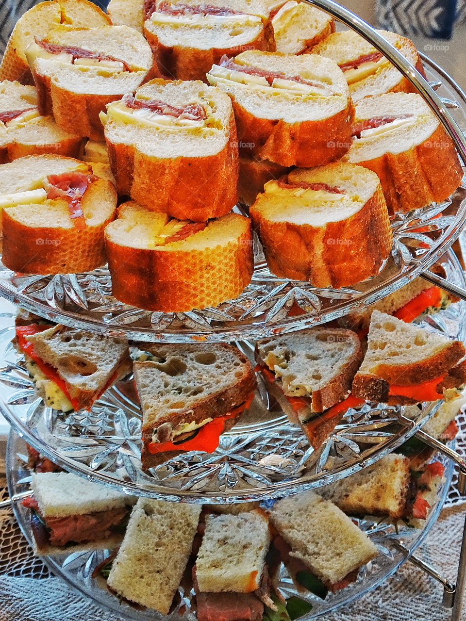 Finger Food Sandwiches. Gourmet Sandwiches On A Party Serving Tray
