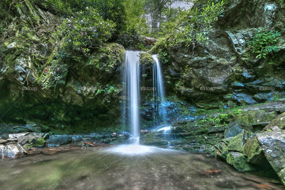 Long exposure of waterfall in forest