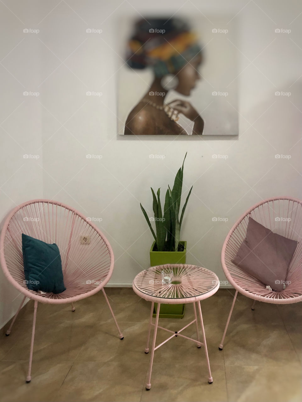 Pink chairs and pink table