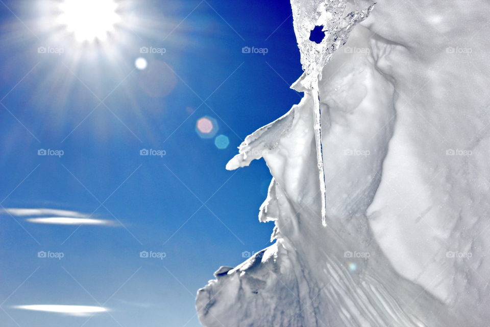 Sunlight falling on frozen ice