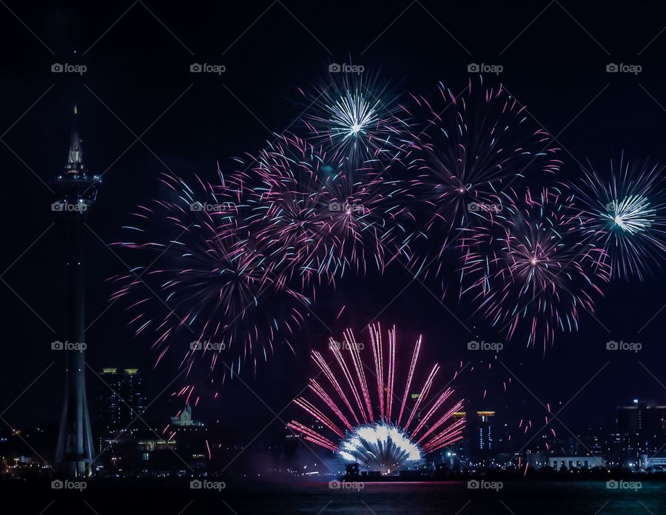 The City at Night when Fireworks displayed..