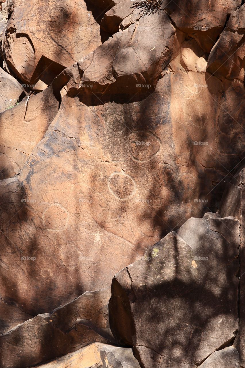 Ancient Australian Aboriginal markings writings inscriptions on canyon rock face wall at Sacred Canyon bear Wilpena Pound at Flinders Ranges National Park in South Australia 