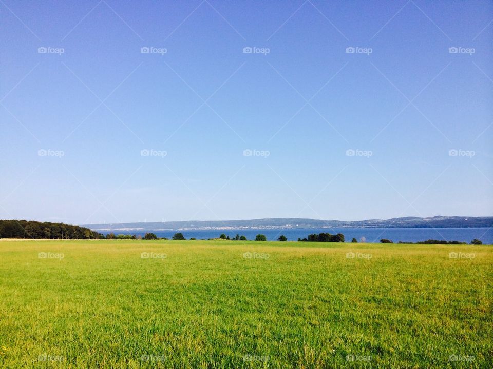 Sky, lake and field