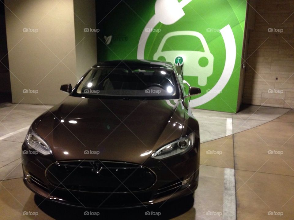Brown Tesla in EV Charging Spot
