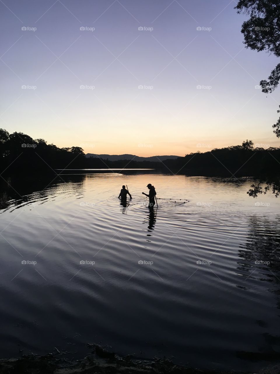 Fishing shrimps  at dusk