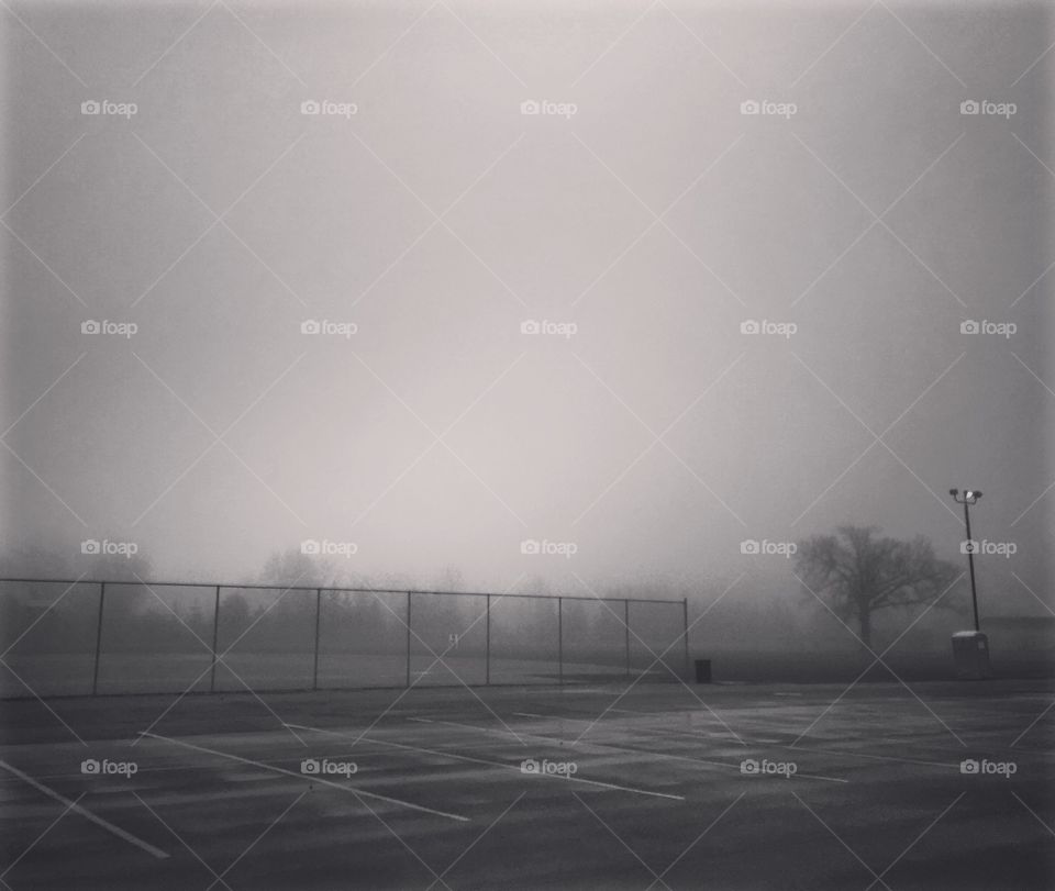 Foggy baseball field. 