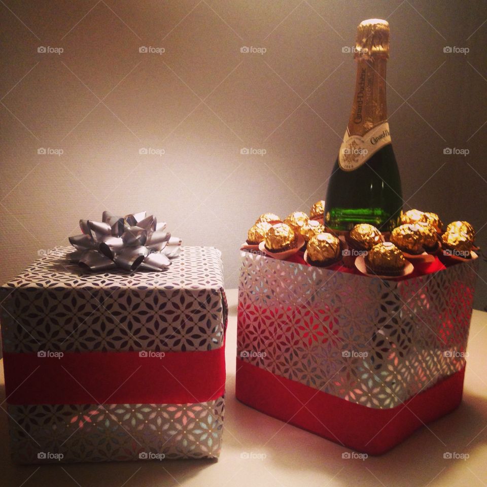 Gift champagne chokolade 