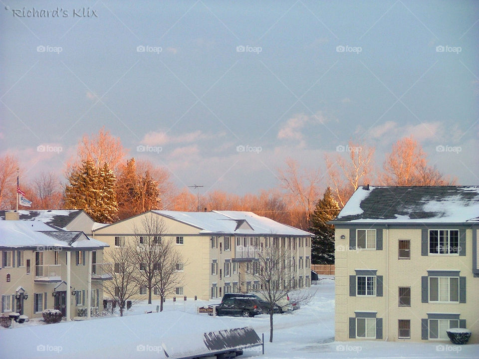 Sunset during snowy day 