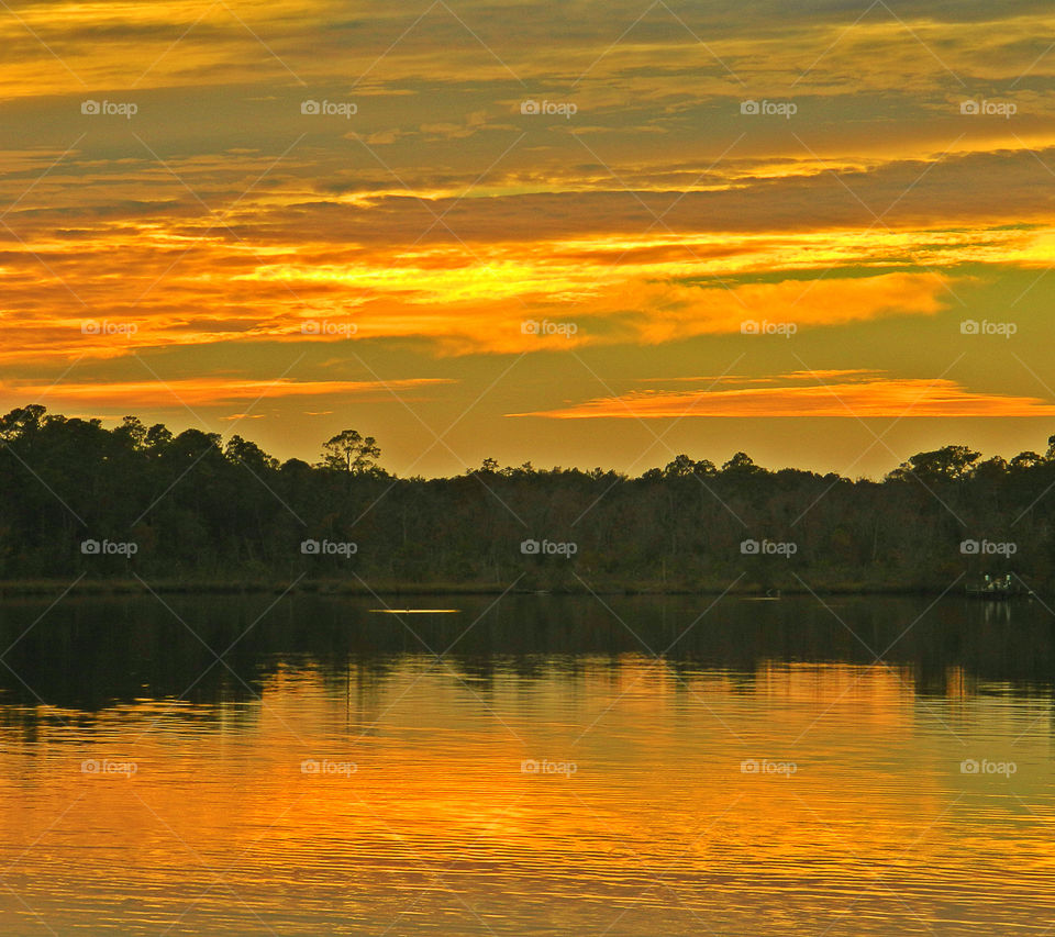 Scenic view of sunset over lake