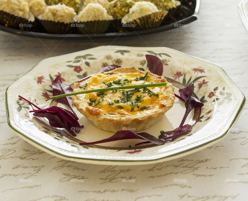 Pie in plate on table