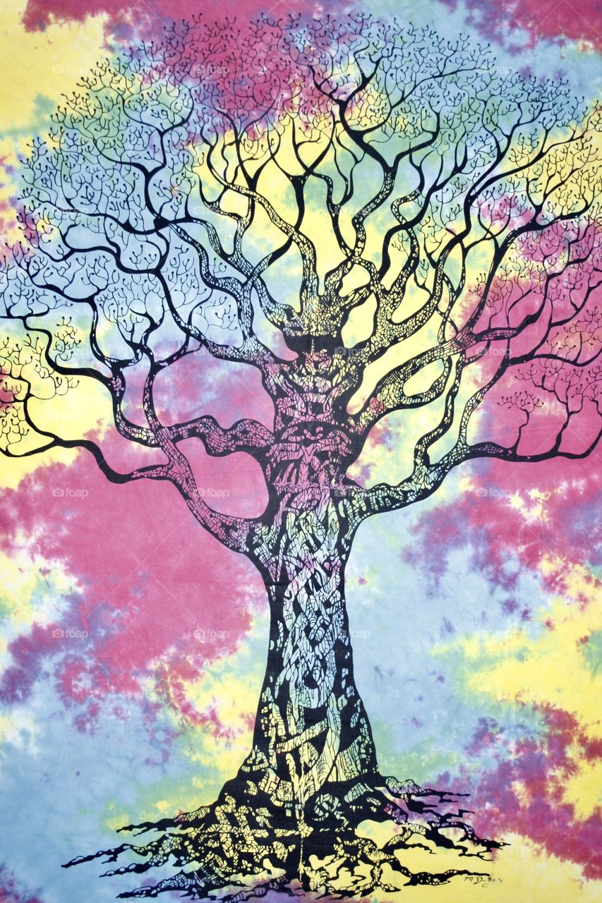 It is the tree of life. It is drawn on a very large cloth. I have it hanging on the wall of my room where I give yoga. It has beautiful colors.