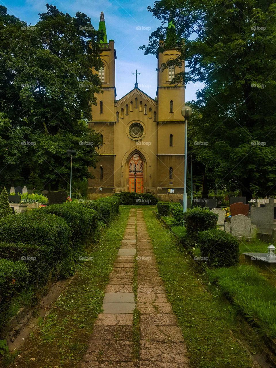 Neogothic church at the graveyard in Chorzów