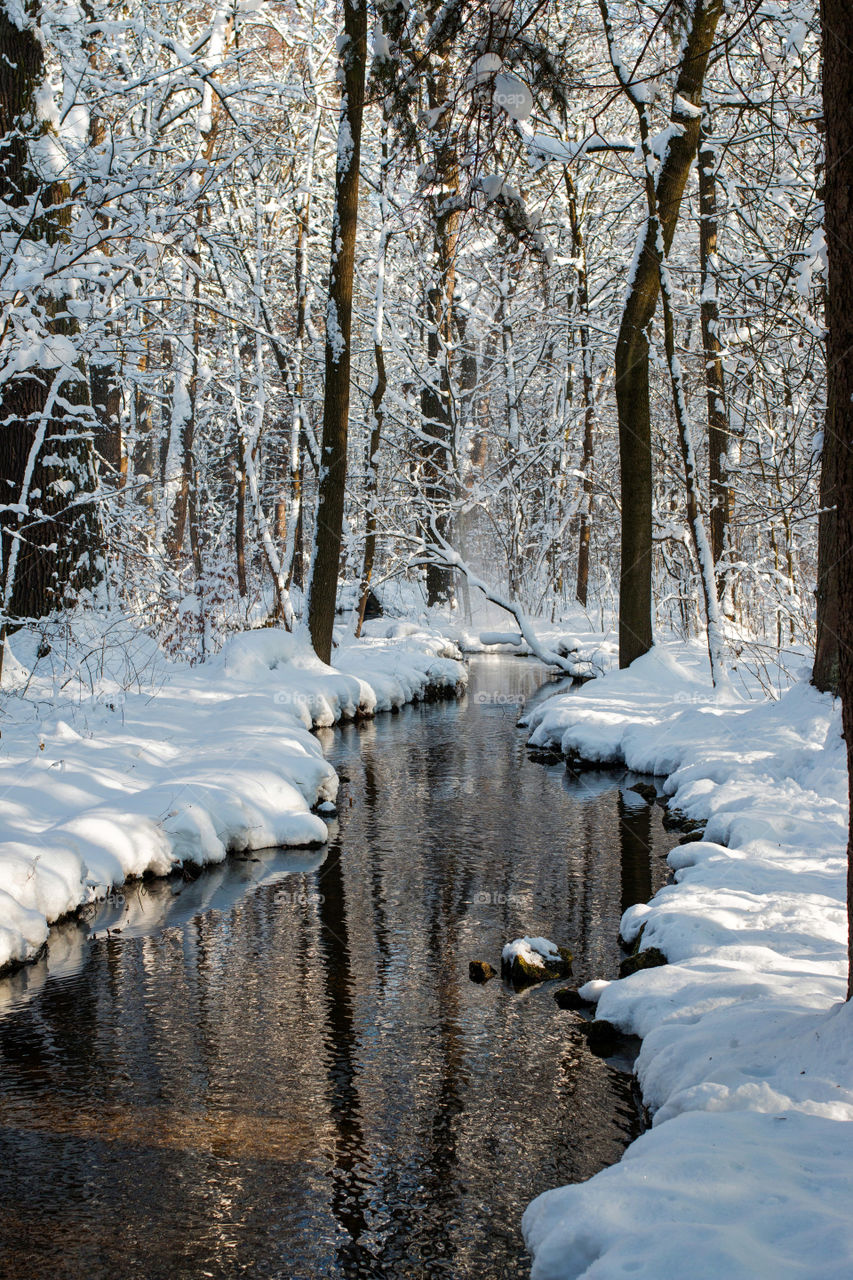 View of stream in winter at munich