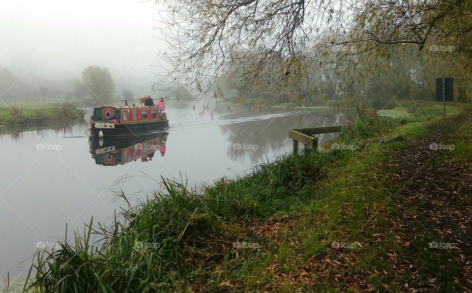 narrowboat in the fog