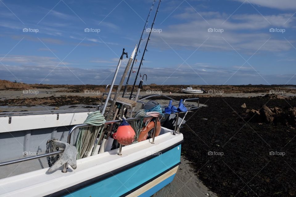 Jersey Fishing Boat at Low Water, East Coast, Jersey, Channel Islands