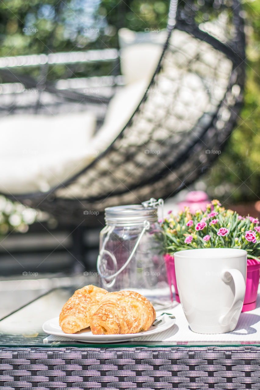 Sunny morning, breakfast on the terrace