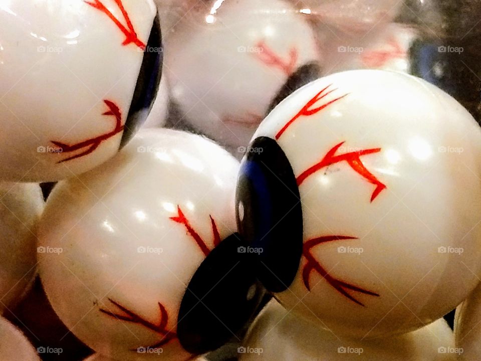 closeup of creepy Halloween prop eyeballs