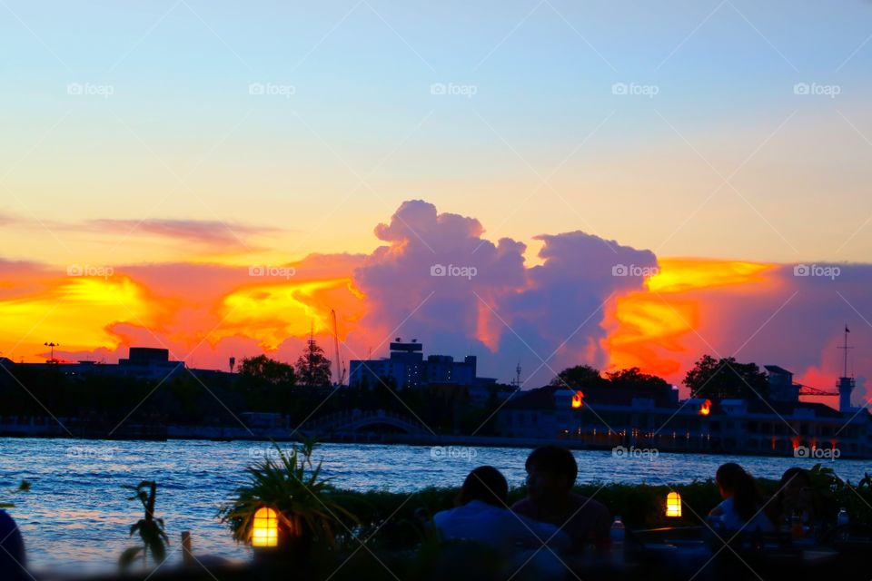 Amazing sky in Bangkok Thailand. Our view while eating dinner.