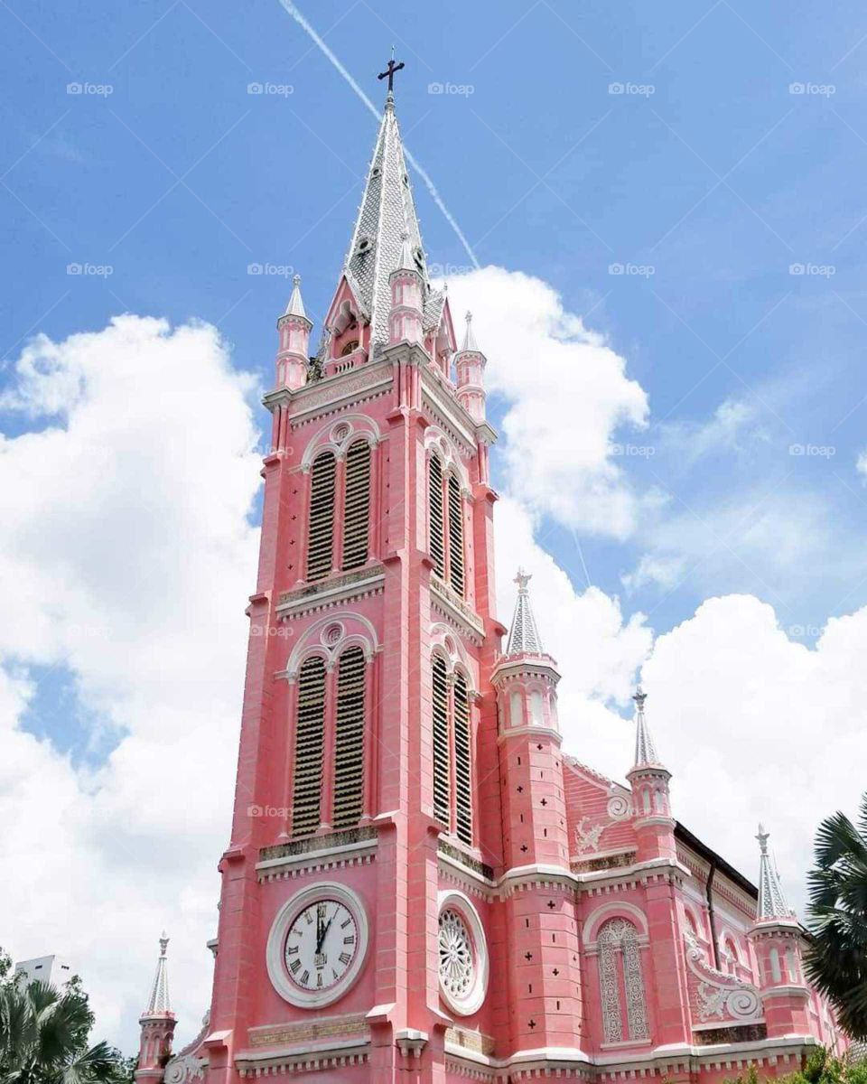 It is the Tan Dinh. The Vietnam Pink Church. It is named after its rosy color facades. It is the second largest church in Vietnam.