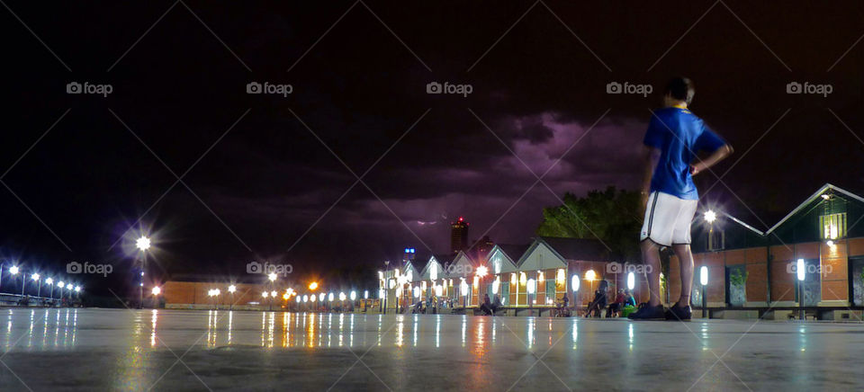 clouds park lights storm by liondb1