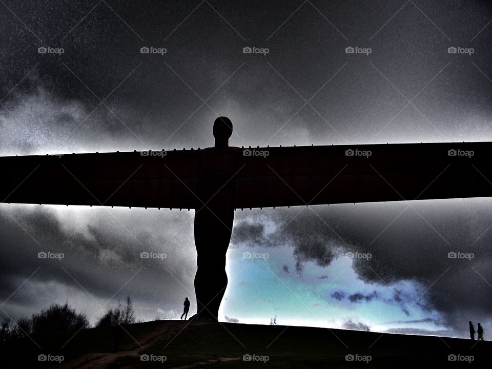 Angel Of The North with a huge horizontal wingspan 