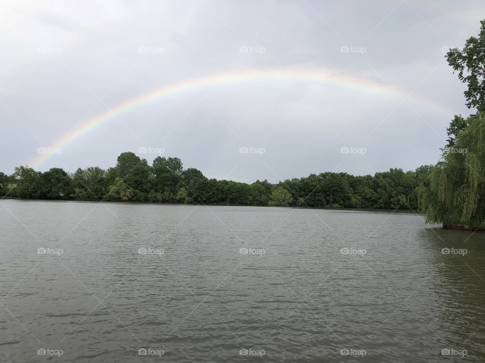 Rainbows Over Holiday Lake, rainbow, rainbows, double, double rainbow, lake, Holiday Lake, lake, willow, tree, trees, water, clouds, storm, sky, weather