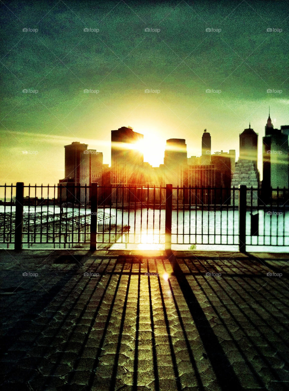 sunset over manhattan