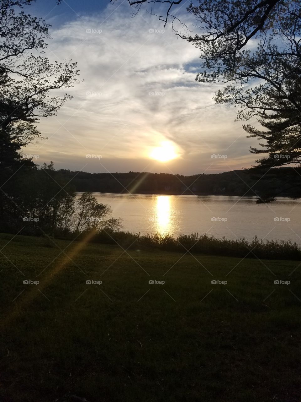 sun set over lake