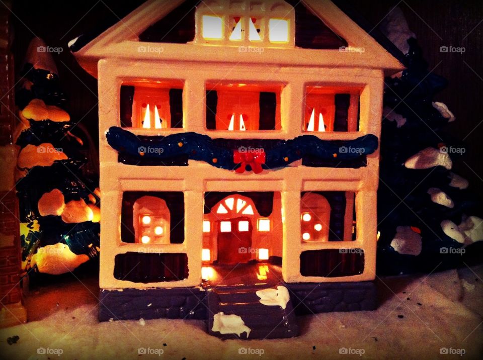 Christmas House. Taken very close to our small ceramic Christmas village.