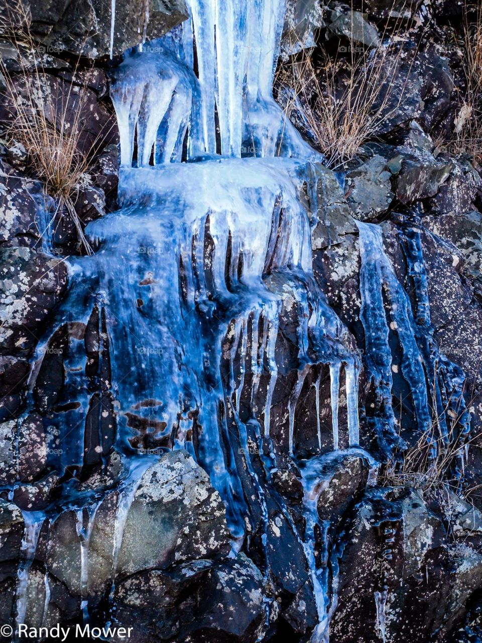 Frozen "waterfalls" in the mountains along skyline drive