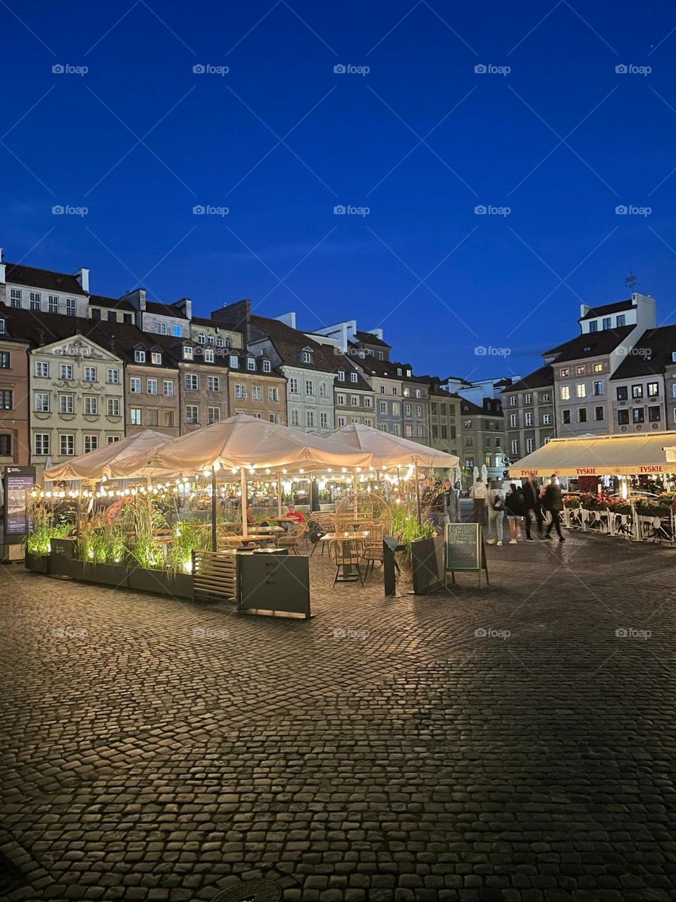 old town in Warsaw at evening