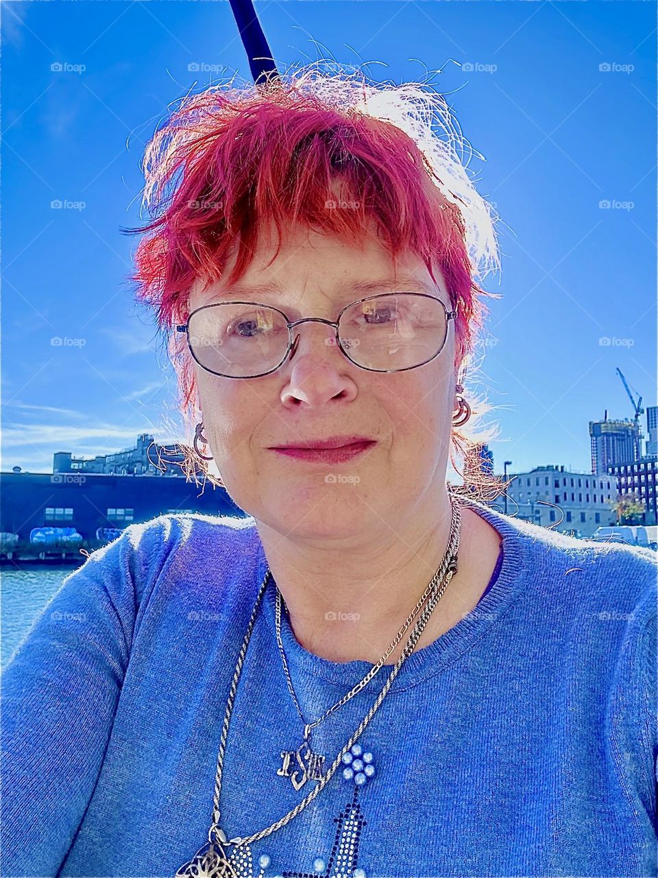 This is me, “Petra Schiller” a.k.a. “Maxine Firefox” a.k.a. “Maximiliane Feuerfuchs” basking in the late afternoon sun aboard “Salvation”, the “28 ft 1969 Luhrs” cabin cruiser at “Newtown Creek” in LIC, Queens we call home. 2023. Hypnotic Productions
