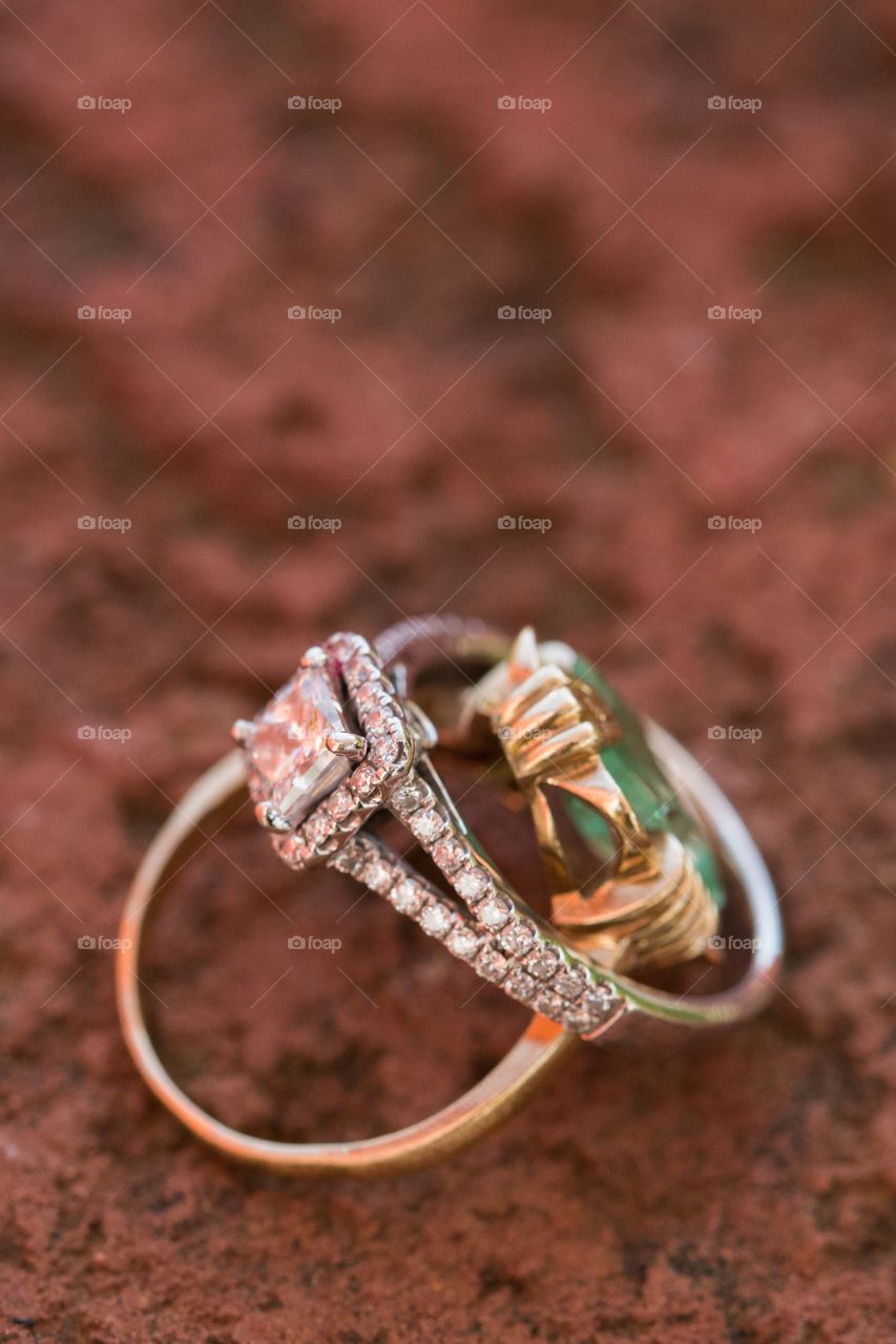 Wedding rings on top of each other close up