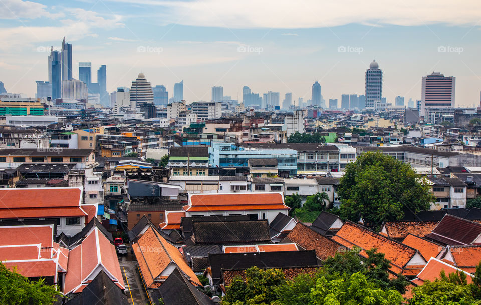 view from the Thai Temple Wat Saket to the Cityscape of Bangkok Thailand Southeast Asia