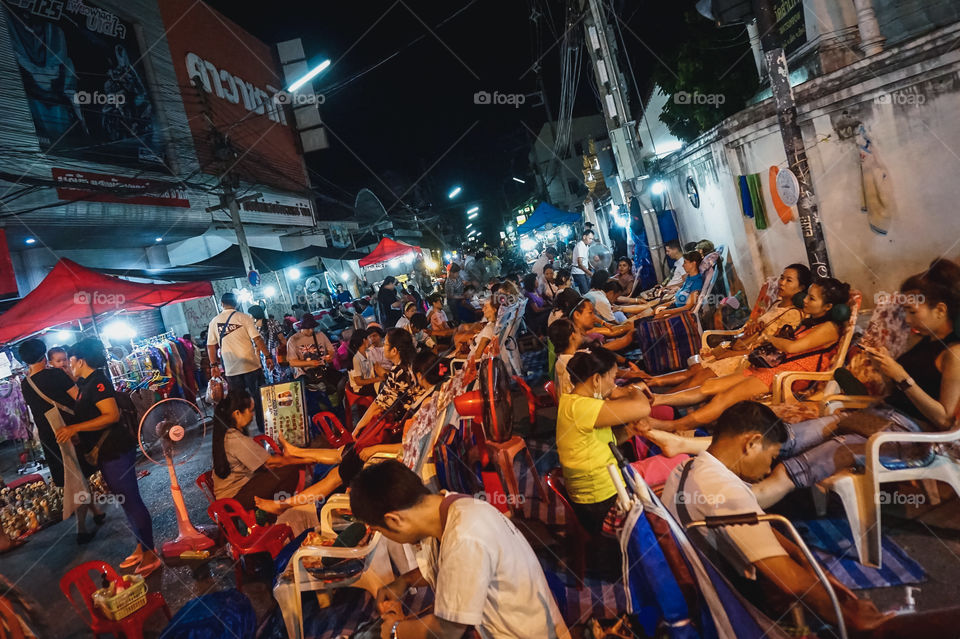 Mass foot massages at a Thai Market in Chiang Mai 