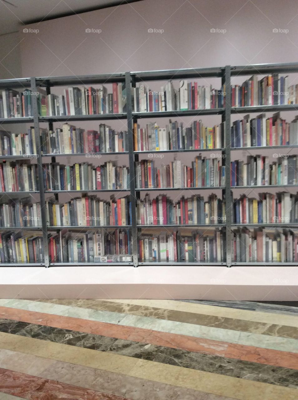 Museum, books, pink wall